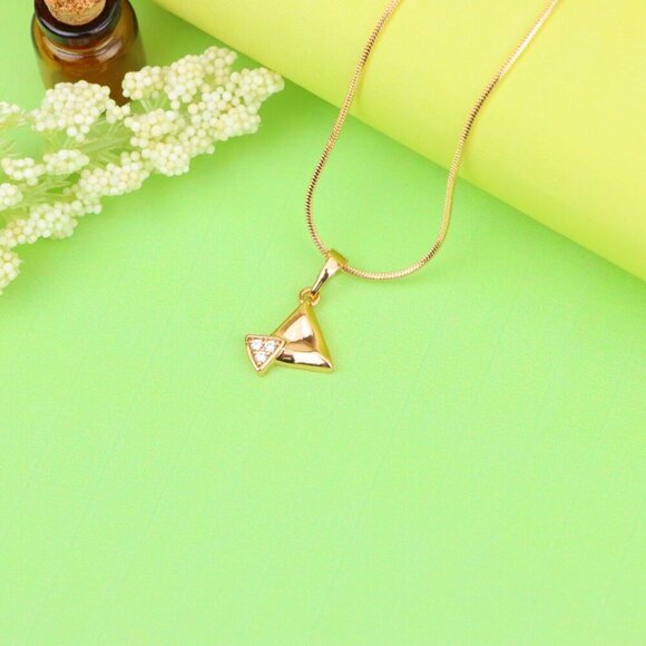 "Chic Rose Gold Triangle Pendant with Sparkling Stone Accent, XPPT1222 - Picture 7 of 13